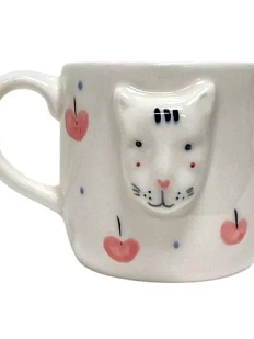 Кружка ручной работы Мария Гордеева с фигуркой Кот с яблочками, полуфарфор, 250 мл