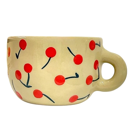 Кружка ручной работы Малёма с росписью Вишенки, керамика, 550 мл, фото 1.