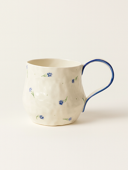 Кружка ручной работы «Васильки», сине-голубая, керамика, 400 мл, фото 1.