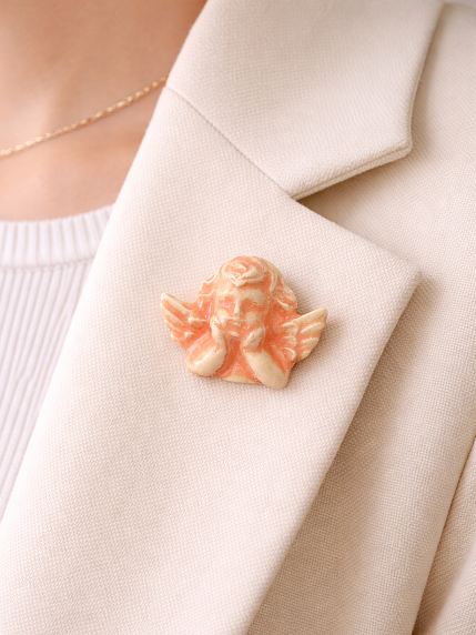 Брошь ручной работы Ангел, керамика, розовая, фото 2.