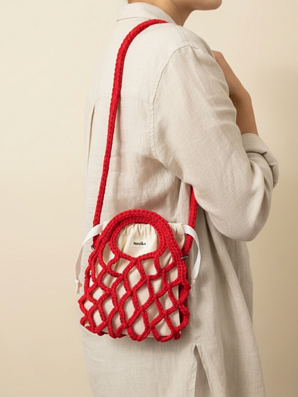 Авоська вязаная ручной работы, красная, фото 3.