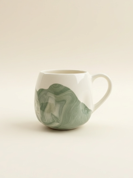 Кружка ручной работы мятая Hands in clay «Зелёный мрамор», керамика, 250 мл, фото 1.