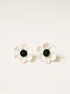 Серьги-гвоздики «Анемоны», бело-розовые, полимерная глина