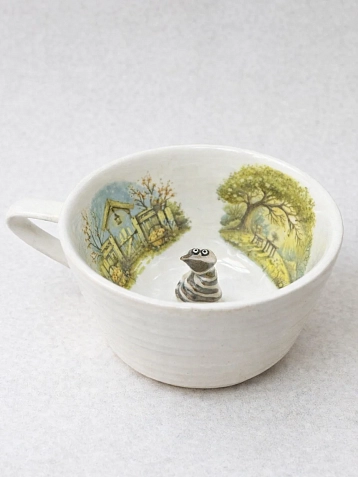 Чашка для чая ручной работы Мадам де Тюль с фигуркой внутри Котик, фарфор, 250 мл, фото 3.