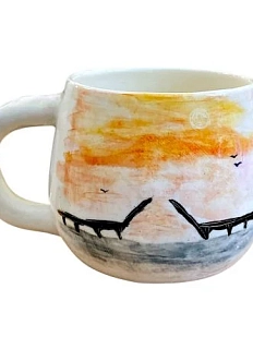 Кружка ручной работы Катя Вебер с сердечком «Мост», белая, керамика, 170 мл