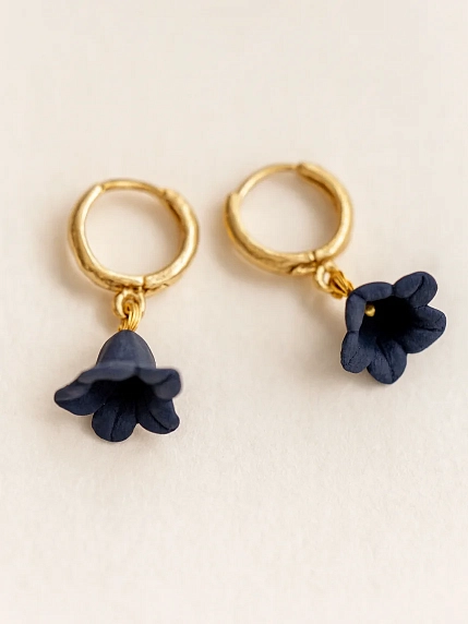 Серьги Подарки руками «Колокольчики», полимерная глина, синие, на кольцах, фото 2.