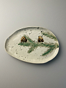 Блюдце ручной работы Еловые веточки, белое, керамика, 18 см, превью фото 1