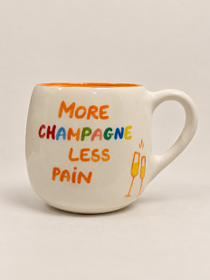 Кружка ручной работы Hands in Clay «More champagne less pain», оранжевая, керамика, 400 мл, круглая