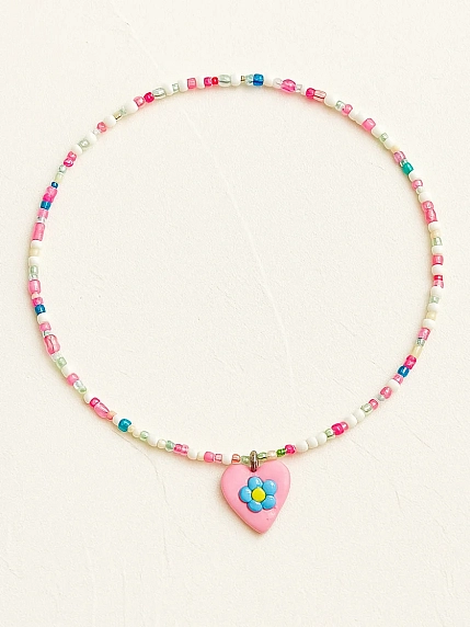 Чокер ручной работы Радость Рядом с сердечком «Голубой цветочек», полимерная глина, бисер, фото 2.