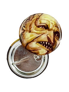 Закатной значок ШКЯ «Бабка с червями», бежевый, металл, 37 мм