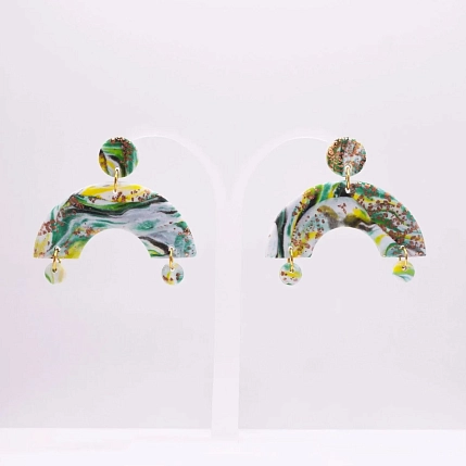 Серьги арки с поталью, полимерная глина, фото 5.