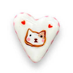 Кольцо ручной работы незамкнутое в форме сердца «Влюбленный котик», полимерная глина