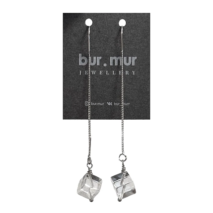 Серьги-протяжки Бур.Мур «Ice», родированная латунь, горный хрусталь, фото 1.