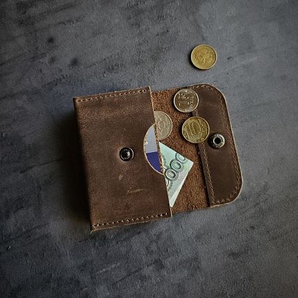  Кошелёк ручной работы, натуральная кожа, темно-коричневый, фото 4.