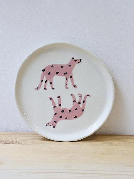 Тарелка ручной работы Ладан керамика «Леопард на бизике», 20 см, фото 1.