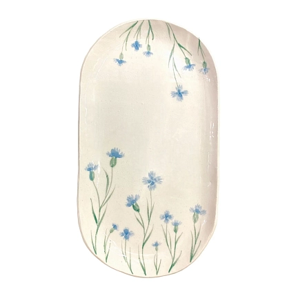 Блюдо Верба керамика ручной работы «Васильки», овальное, керамика, 20 см, фото 1.