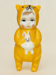 Ёлочная игрушка из фарфора «Малыш в костюме лисы», 10 см