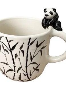 Кружка ручной работы Мама Черепаха расписная с фигуркой Панда, чёрно-белая, керамика, 400 мл