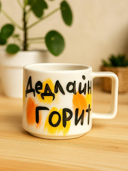 Кружка ручной работы «Дедлайн горит», жёлтая, керамика, 350 мл, фото 3.