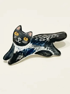 Брошь ручной работы Полина Гузеева «Чёрный котик», фарфор