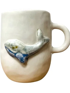 Кружка ручной работы Катя Вебер «Кит», белая, полуфарфор, 300 мл, высокая