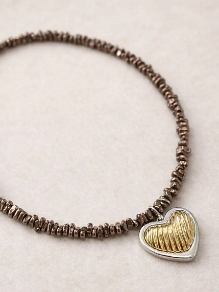 Чокер Мигетт с подвеской «Сердце», гематит, коричневый, фото 1.