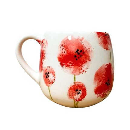 Кружка ручной работы Катя Вебер «Красные одуванчики», белая, керамика, 200 мл, фото 2.