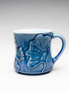 Кружка ручной работы «Лотосы», синяя, фарфор, 350 мл