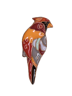Брошь ручной работы «Красный кардинал», Partala ceramics