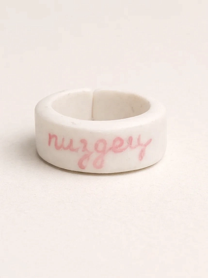 Кольцо ручной работы Радость Рядом «Пиз*ец», розовое, полимерная глина, фото 1.