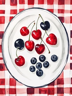 Постер интерьерный DARI DARI «Тарелка с черешней и голубикой», А4