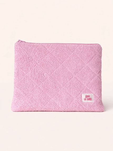 Большая косметичка ручной работы АМИ (Ami lé sac) «Кейс», розовая, махровая, фото 1.