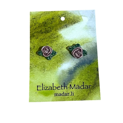 Серёжки-гвоздики Elizabeth Madar Розочки, керамика, розовые, фото 1.