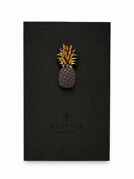 Брошь ручной работы Bulygin «Ананас», фарфор, чёрно-золотистая, фото 2.