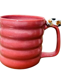 Кружка ручной работы Маковка с фигуркой на ручке «Котик», розовая, 180 мл