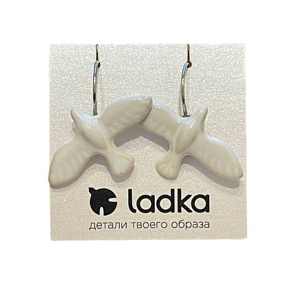 Серьги «Белые пташки», фаянсовая глина, фото 2.