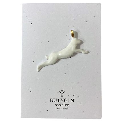 Брошь ручной работы Bulygin «Заяц», фарфор, бело-золотистая, фото 1.