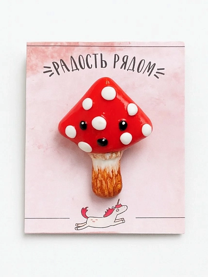 Брошь Радость Рядом «Мухомор», полимерная глина, красная, фото 2.