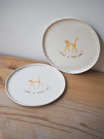 Тарелка ручной работы Ладан керамика «Have a good day/cat», 20 см, фото 2.