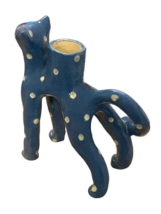 Подсвечник ручной работы в форме кота, синий, керамика