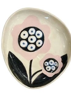 Блюдце ручной работы Катибо Розовые цветы, керамика, 14 см