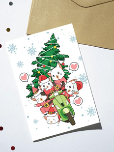 Открытка DARI DARI на Новый год «Котики с ёлкой», А6