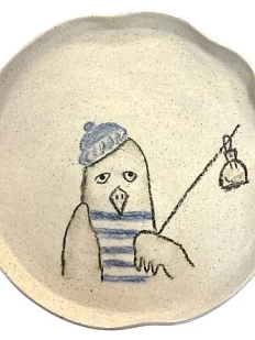 Тарелка ручной работы «Чайка в тельняшке», керамика, 15 см