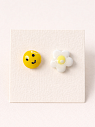 Серёжки-гвоздики Радость Рядом «Смайлик и цветочек», полимерная глина, превью фото 2