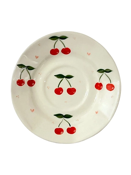 Чайная пара ручной работы Slowday Ceramics «Вишенки», полуфарфор, 200 мл, фото 3.