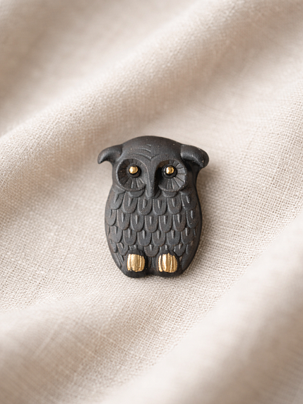 Брошь ручной работы Bulygin «Сова», фарфор, чёрно-золотистая, фото 5.