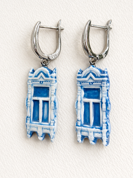 Серьги ручной работы Быкова керамика «Голубые ставни», фарфор, фото 3.