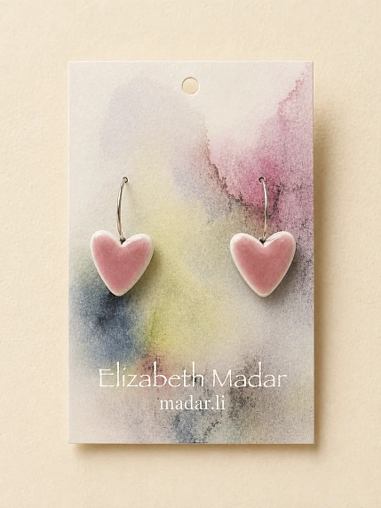 Серьги Elizabeth Madar Сердечки, керамика, розовые, фото 1.