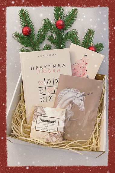 Подарочный набор на Новый год с книгой «Практика любви», шоколадом и блокнотом, фото 1.
