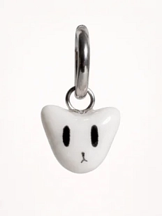 Моносерьга Котик, полимерная глина, белая